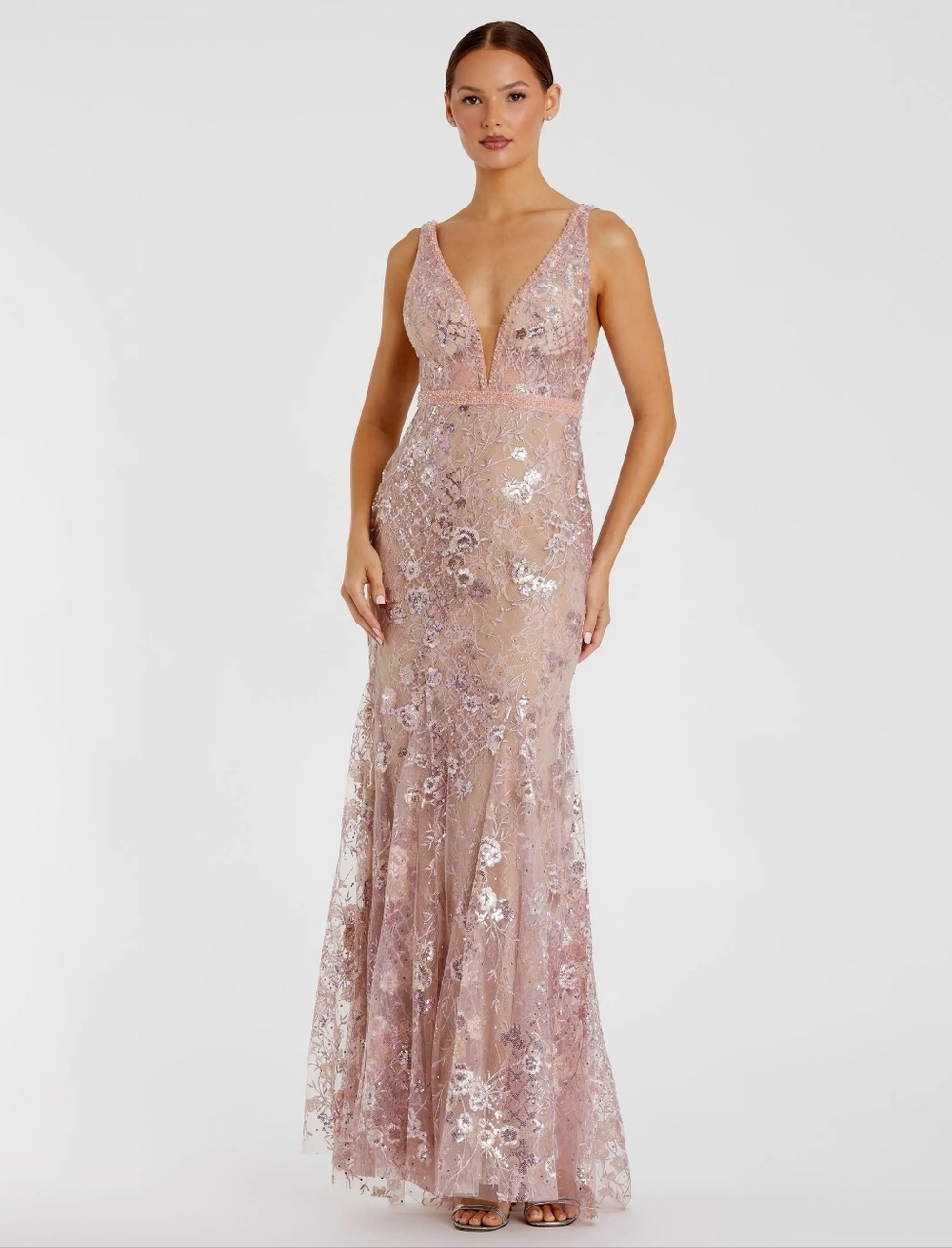 Mac Duggal Blush Pink Floral Sequin Maxi Gown Size 0 - 67481